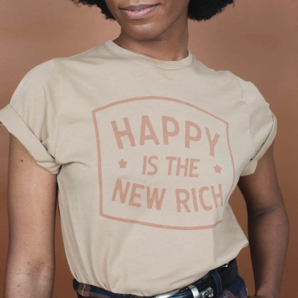 COPY - “Happy is the New Rich” Unisex Crewneck Shirt NWT Unisex soft, retro, pe… - Picture 3 of 4